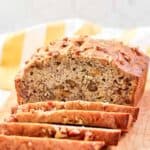 A loaf of homemade Starbucks banana walnut and pecan bread.
