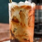 Homemade Starbucks vanilla sweet cream cold brew coffee drink in a tall glass.