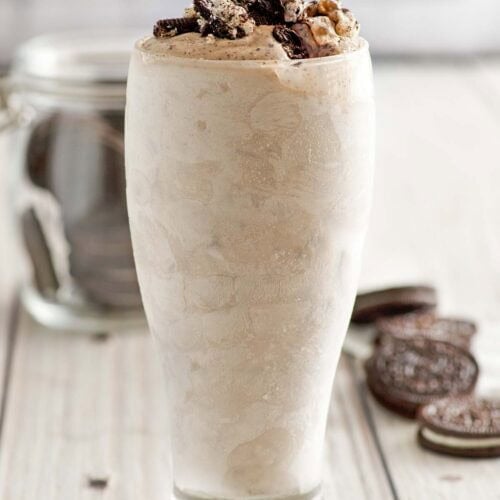 Copycat Dairy Queen oreo blizzard in a tall glass.
