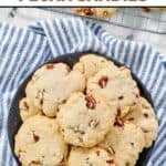Homemade Keebler pecan sandies piled on a plate.