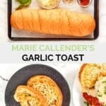 Copycat Marie Callender's garlic toast ingredients and the toast on a plate.