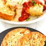 Two slices of homemade Marie Callender's cheesy garlic toast.