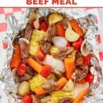 Homemade Cracker Barrel campfire beef meal on a parchment lined platter.
