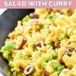 Rice-A-Roni artichoke salad with curry in a serving bowl.