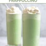 Homemade Starbucks matcha green tea frappuccino drinks topped with whipped cream.