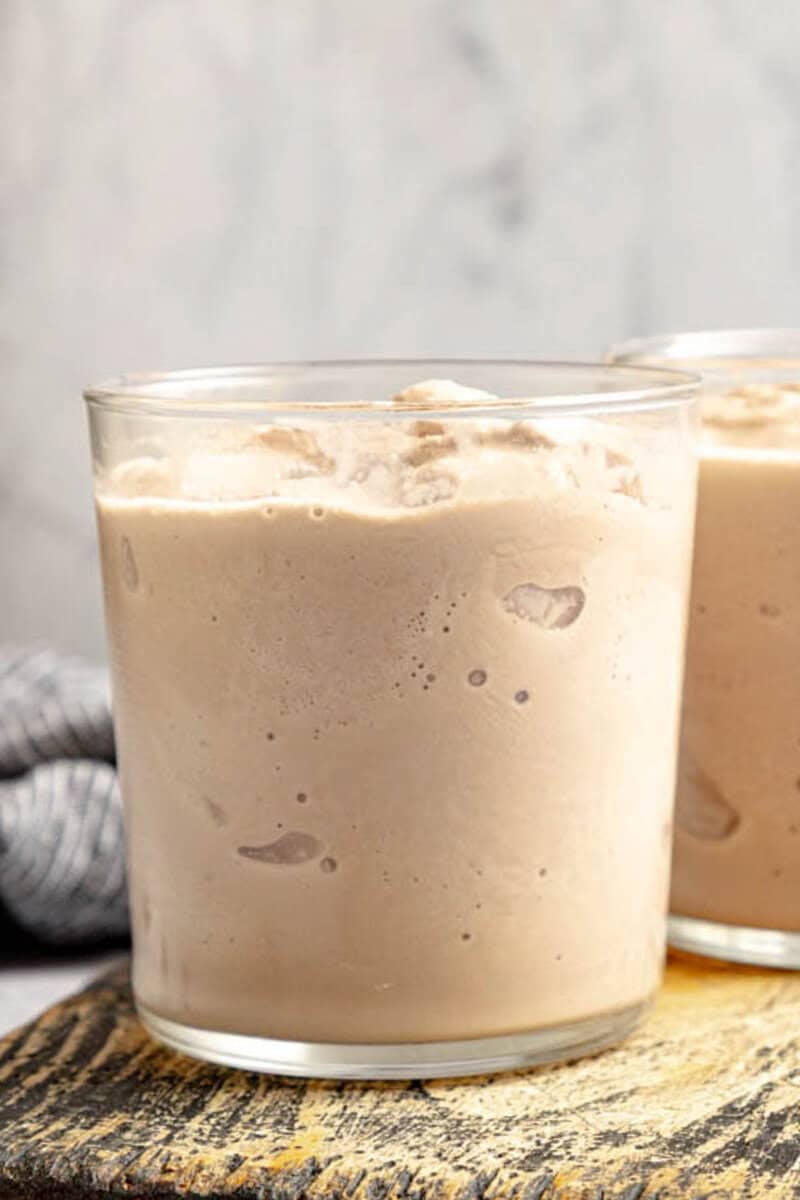 Copycat Wendy's chocolate frosty frozen treat on a wood board.