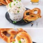 Cold beer cheese dip served with soft pretzels.