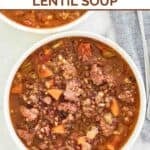 Bowls of homemade Carrabba's sausage lentil soup.