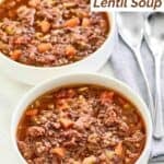 Two bowls of homemade Carrabba's sausage lentil soup.