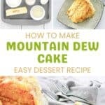 Mountain Dew cake ingredients and the cake with coconut pineapple frostin.