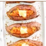 Homemade Outback baked sweet potatoes with honey butter and brown sugar.