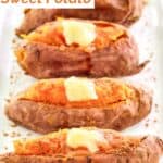 Homemade Outback Steakhouse baked sweet potatoes on a platter.