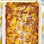 Homemade El Chico cheese enchiladas in a ceramic baking dish.