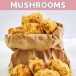 A servings of homemade Fat Ronnie's deep fried mushrooms in a paper bag.