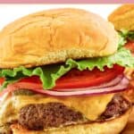 Homemade Smashburger classic smash on a wood serving board.