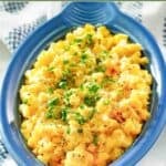Homemade Brookville Hotel creamed corn in a ceramic serving dish.