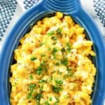 Homemade Brookville Hotel creamed corn in a serving dish.