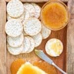 Southern jezebel sauce served over cream cheese with crackers.