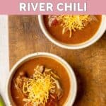 Lady Bird Johnson's Pedernales River chili garnished with shredded cheese.
