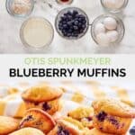 Copycat Otis Spunkmeyer blueberry muffins ingredients and the baked muffins.