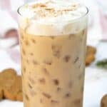 Homemade Starbucks iced gingerbread oatmilk chai latte in a tall glass.