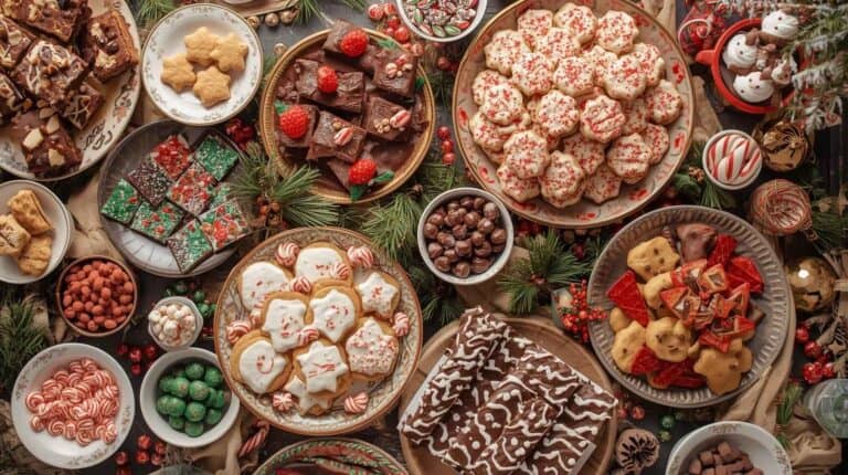 A holiday dessert table featuring copycat peppermint bars, latte inspired treats, and chocolate holiday favorites.