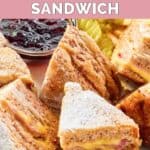 Slices of homemade Bennigan's monte cristo sandwich on a plate.