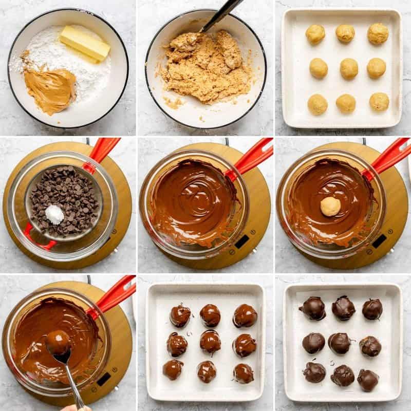 Making chocolate peanut butter balls.