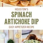 Copycat Houston's spinach artichoke dip served with crackers and pita chips.