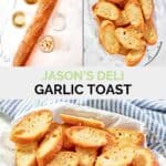 Copycat Jason's Deli garlic toast ingredients and the toast in a serving basket.