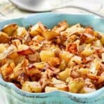 A serving dish filled with Lipton onion soup mix roasted potatoes.