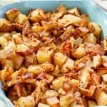 Lipton onion soup mix roasted potatoes in a ceramic serving dish.