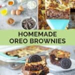 Oreo brownies ingredients and the brownies on plates.