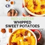 Copycat Red Lobster whipped sweet potatoes ingredients and the potatoes in a bowl.
