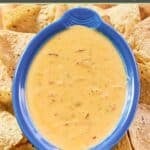 Spicy Rotel cheese dip and tortilla chips served with it.