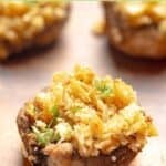 Homemade stuffed mushrooms with Ritz crackers.