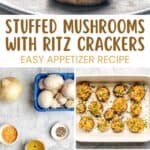 Stuffed mushrooms made with Ritz crackers on a platter and the ingredients to make them.
