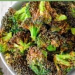 Air-fried broccoli in a small bowl.