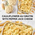 Pepper jack cheese cauliflower au gratin and the ingredients to make.