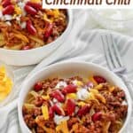 Bowls of homemade Cincinnati chili.