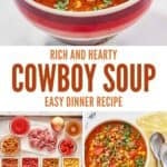 Bowls of cowboy soup and the ingredients to make it.