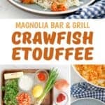 New Orleans style crawfish etouffee served over rice and the ingredients to make it.