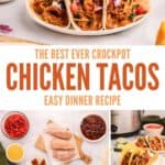 Crockpot chicken tacos cooking and being served.