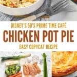 Copycat Disney chicken pot pie baked and the ingredients to make it.
