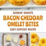 Omelet bites shaped like donuts, the ingredients to make then, and in a donut pan.