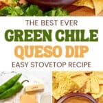 A bowl of green chile queso dip and the ingredients to make it.
