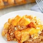 A serving of tater tot casserole made with ground beef on a plate.