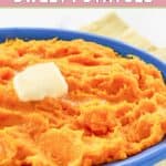 Horseradish mashed sweet potatoes with a pat of butter on top.