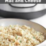 A bowl of mac and cheese in front of an Instant Pot.