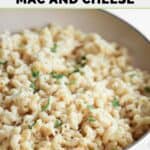 Mac and cheese made with white cheddar and parmesan in a bowl.
